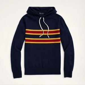 Brooks Brothers Merino Navy Sweater Hoodie with Red and Yellow Strip Wool XXL